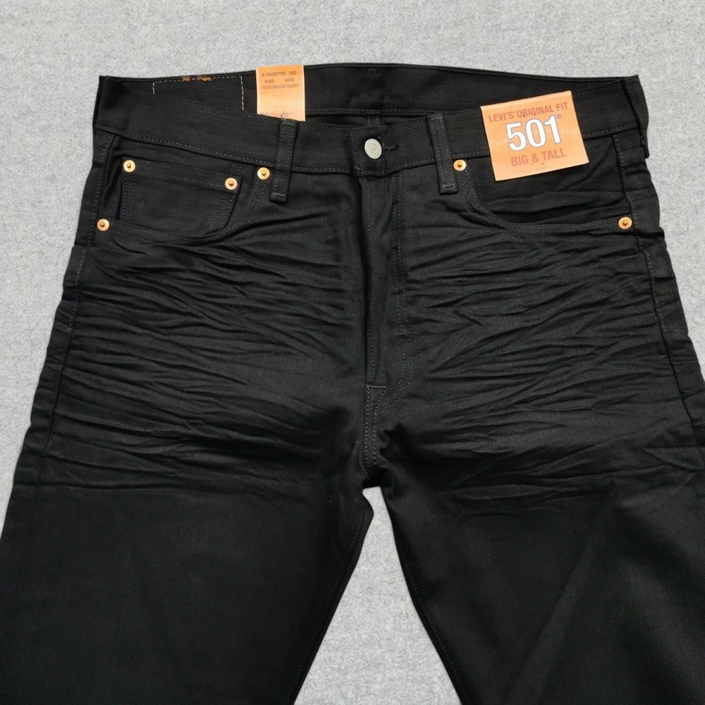 Levi's 501 Jeans Mens 34x38 Black Denim Big & Tall Straight Leg Button Fly NWT - Picture 3 of 16